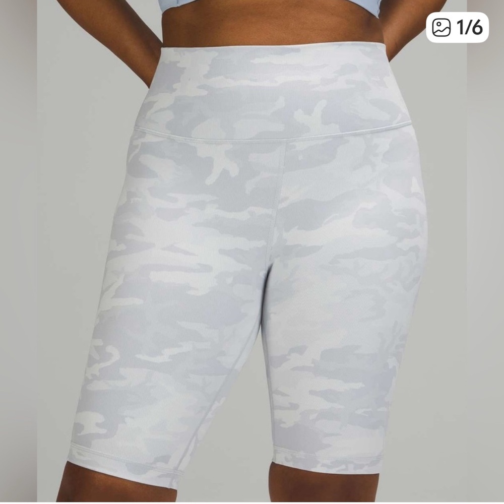 lululemon athletica White & Light Gray Camo High-Rise Bike Shorts